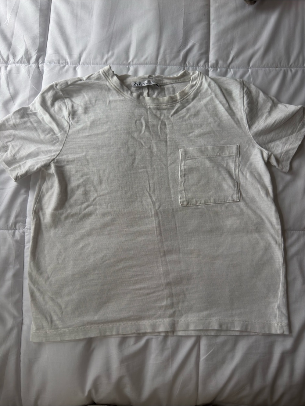 Zara Men's Cream Short-Sleeve Pocket Tee